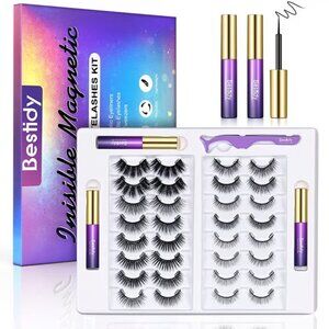 New 16 Pairs Upgraded Reusable Magnetic Eyeliner and False Lashes Kit Tweezer